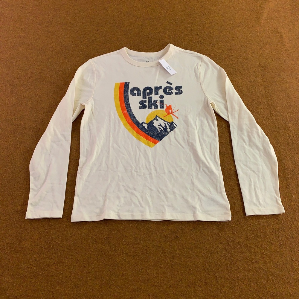 Gap Kids XL 12 Cream Après Ski Graphic Long Sleeve T-Shirt NWT